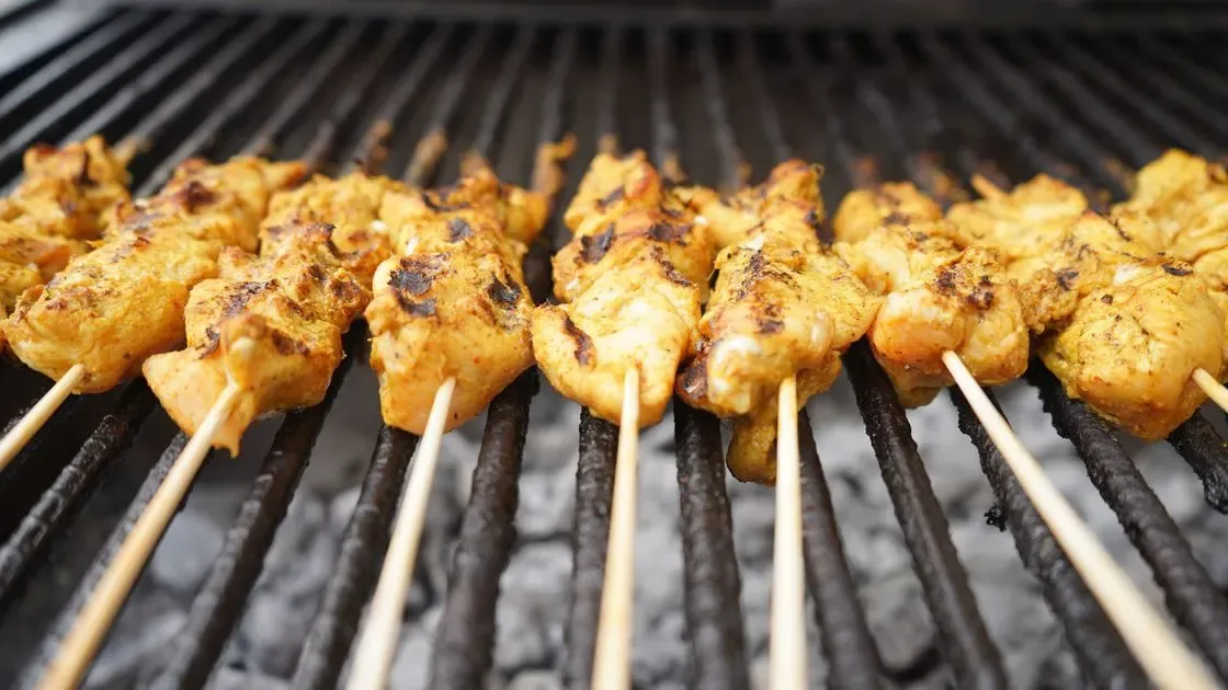 Person grillar spett utomhus