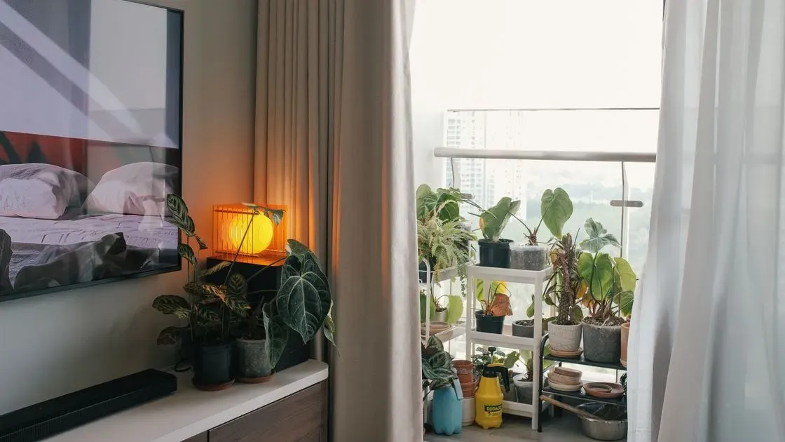 Tv står på golvstativ i vardagsrum